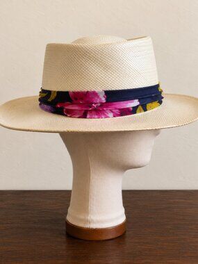 Ivory Straw Fedora Panama Hat Tropical Band One Size